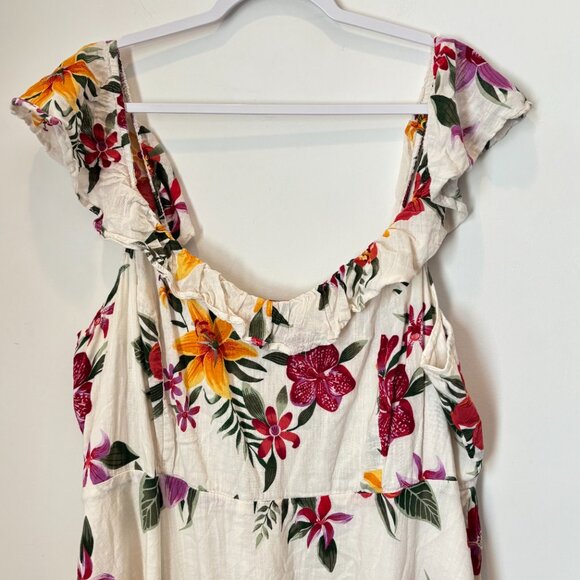 Old Navy Floral Ruffle Smocked Neutral Boho Lined Tropical Dress Size 2XL- b87 - Picture 2 of 16